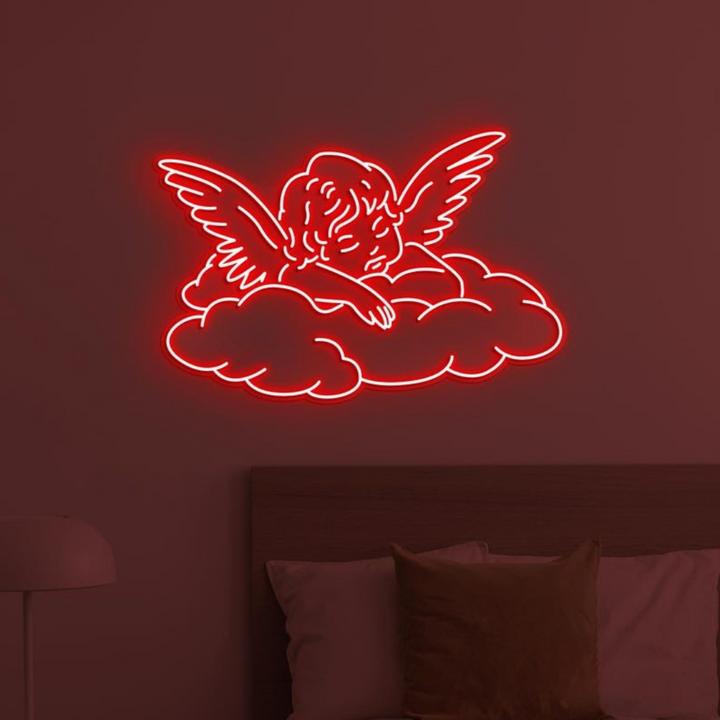 Baby Angel Home Neon Sign by LEDNeons -  featuring a glowing outline of a cute angel with wings 