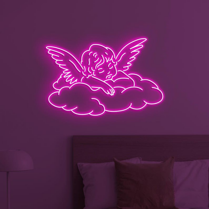 Baby Angel Home Neon Sign by LEDNeons -  featuring a glowing outline of a cute angel with wings 