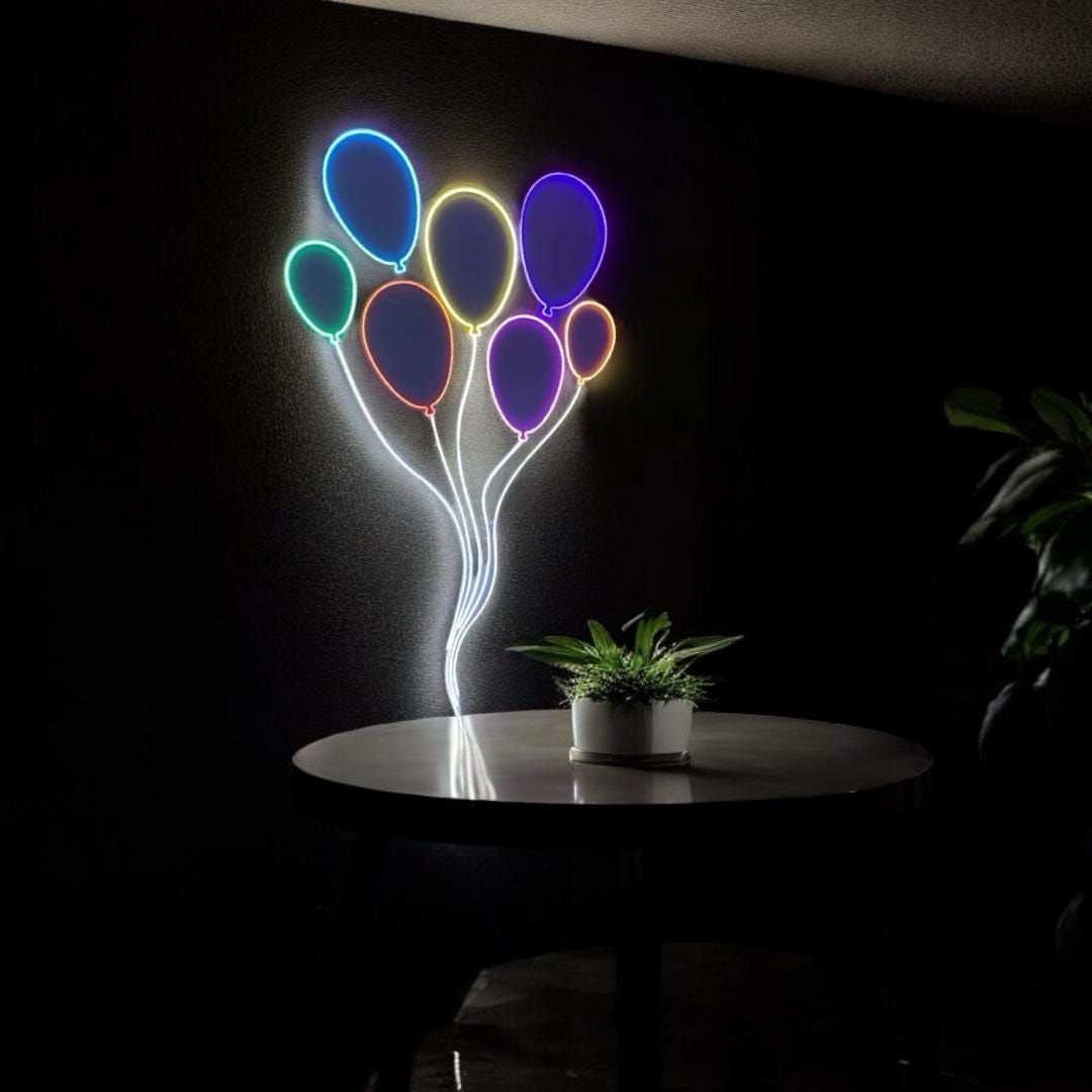 Balloon Bunch LED Neon sign by LedNeons.com -  featuring a glowing cluster of colorful balloons, adding a festive and playful vibe to the space.