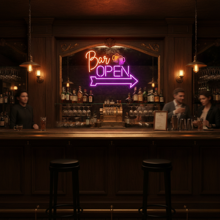 Bar Open Business Neon Sign  by LEDNeons - Bright LED Neon Sign highlighting Bars store front