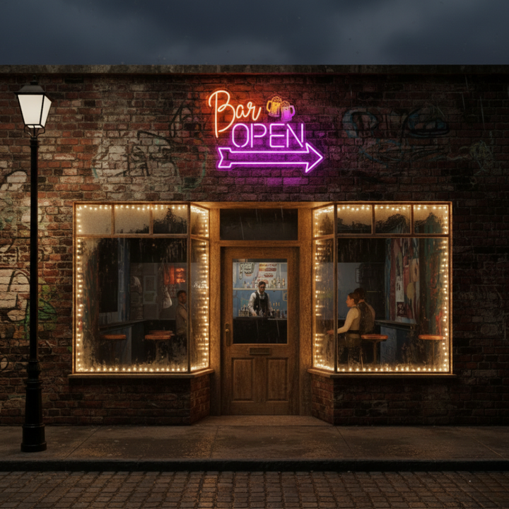 Bar Open Business Neon Sign  by LEDNeons - Bright LED Neon Sign highlighting Bars store front