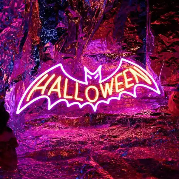 Bat Halloween LED Neon Sign by LEDNeons - ideal for spooky wall decorations.