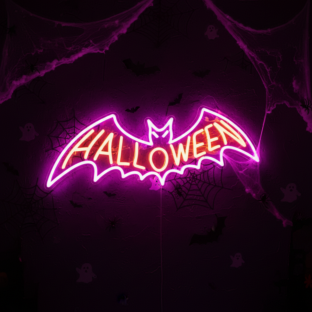 Bat Halloween LED Neon Sign by LEDNeons - ideal for spooky wall decorations.