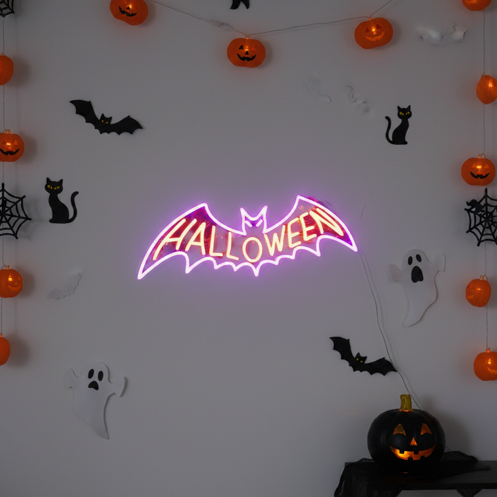 Bat Halloween LED Neon Sign by LEDNeons - ideal for spooky wall decorations.