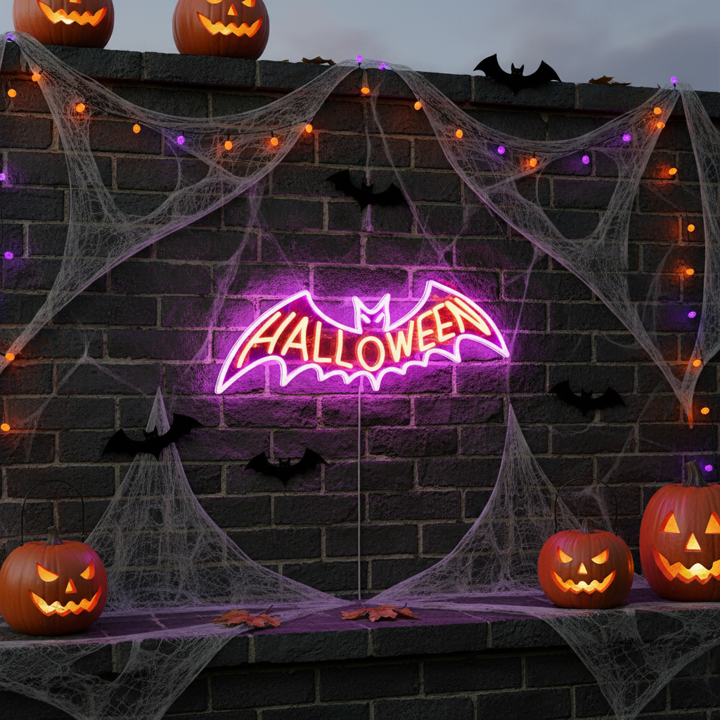 Bat Halloween LED Neon Sign by LEDNeons - ideal for spooky wall decorations.