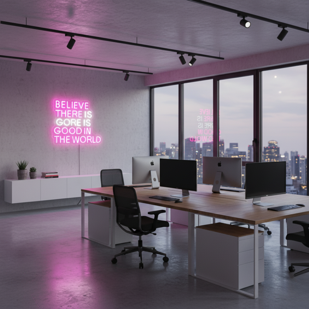 Believe There Is Good In The World LED Neon Sign by LEDNeons glowing in warm white light 