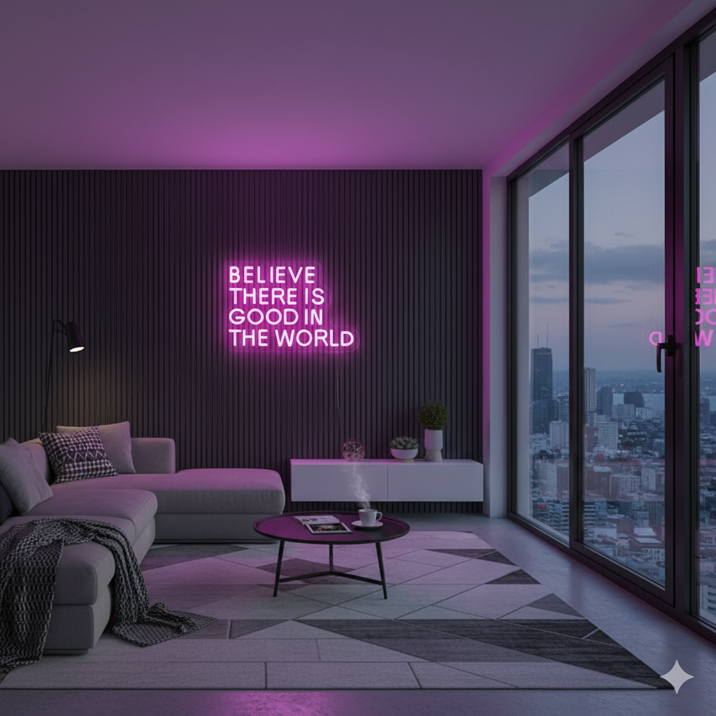 Believe There Is Good In The World LED Neon Sign by LEDNeons glowing in warm white light 