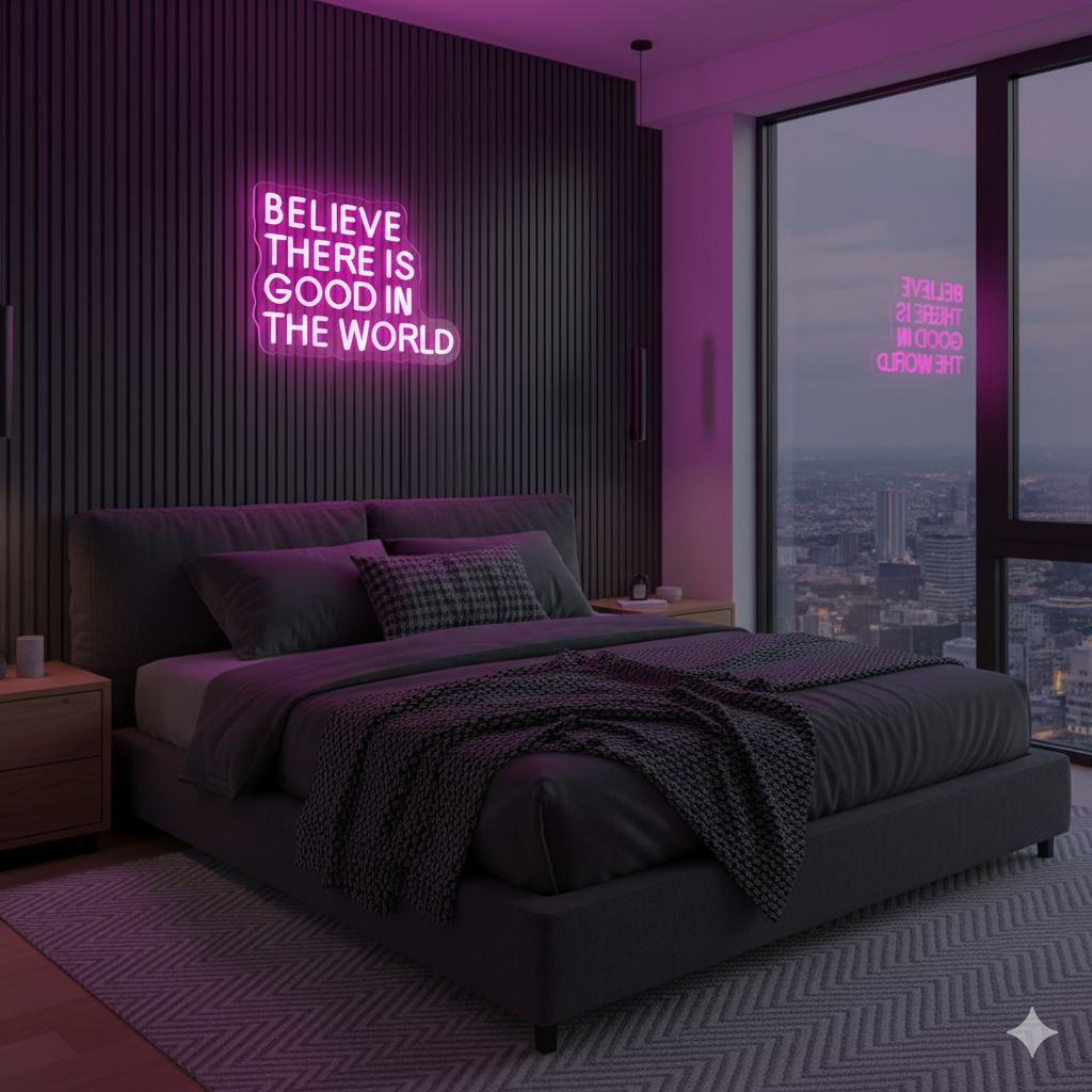 Believe There Is Good In The World LED Neon Sign by LEDNeons glowing in warm white light 