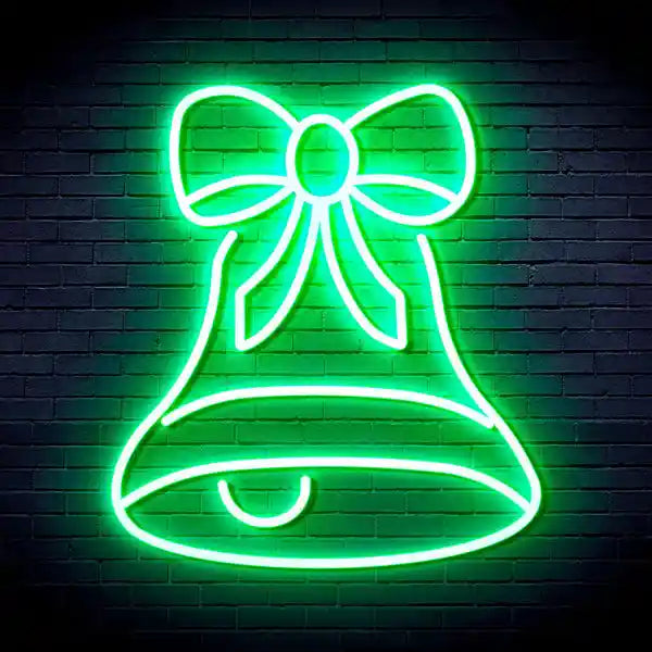 Bell with Ribbon Bow Merry Christmas Neon Sign by LEDNeons - Green