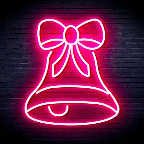 Bell with Ribbon Bow Merry Christmas Neon Sign by LEDNeons - Red