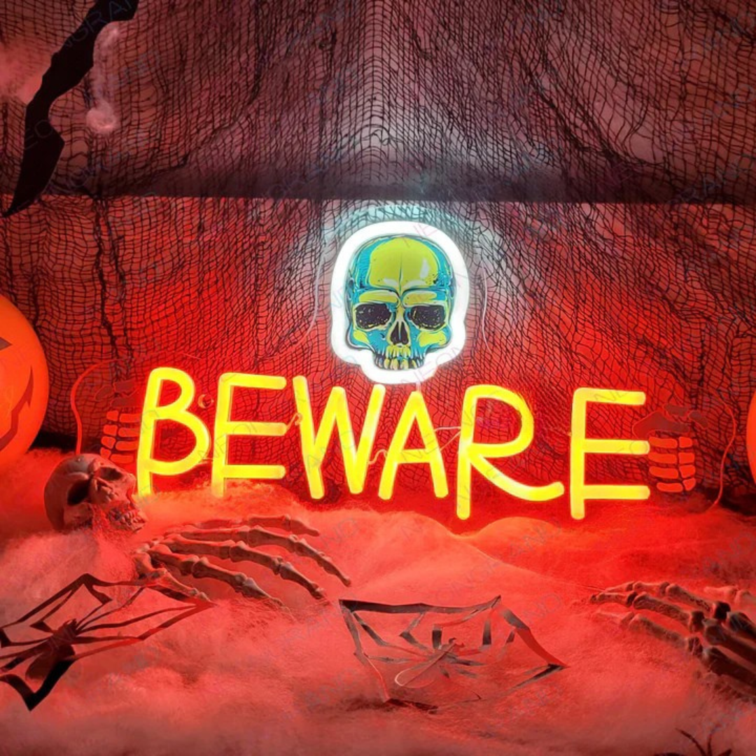 Beware Halloween LED Neon Sign by LEDNeons - Dark Theme