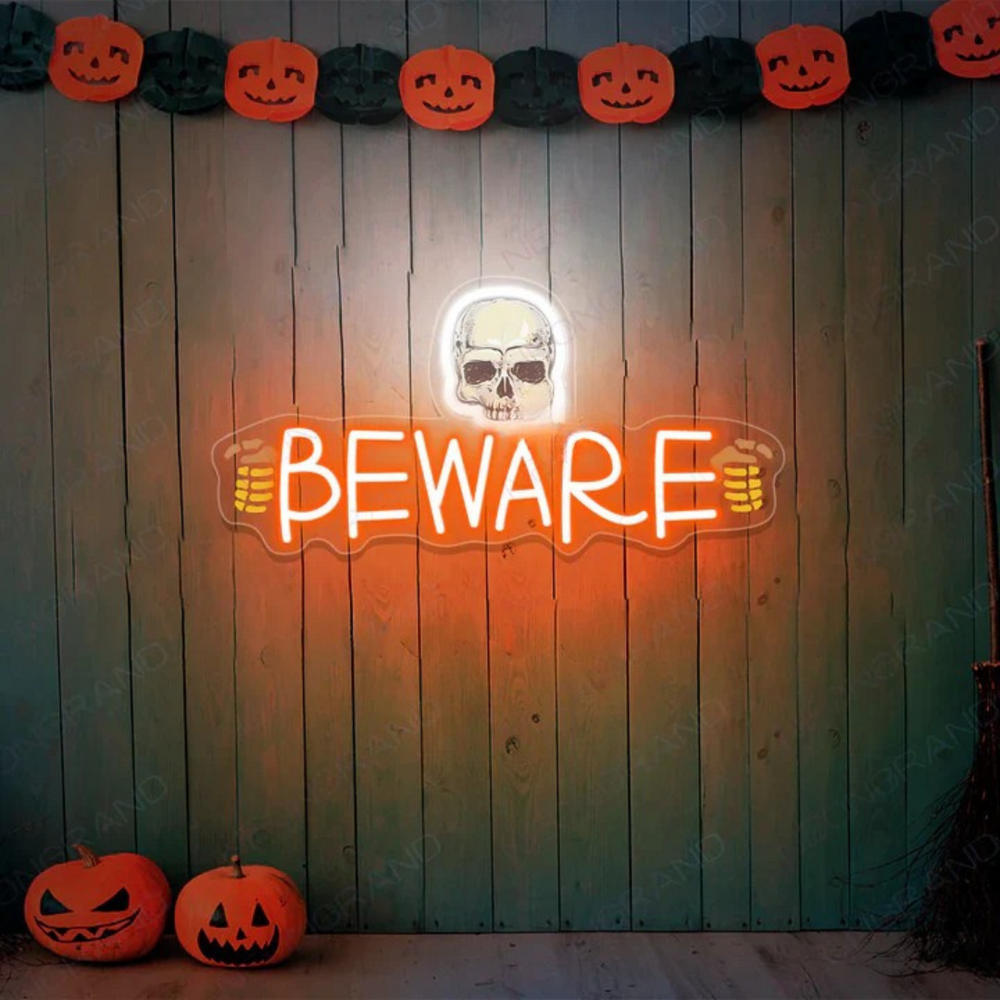 Beware Halloween LED Neon Sign by LEDNeons - On Wall