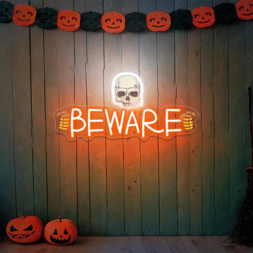 Beware Halloween LED Neon Sign by LEDNeons - On Wall