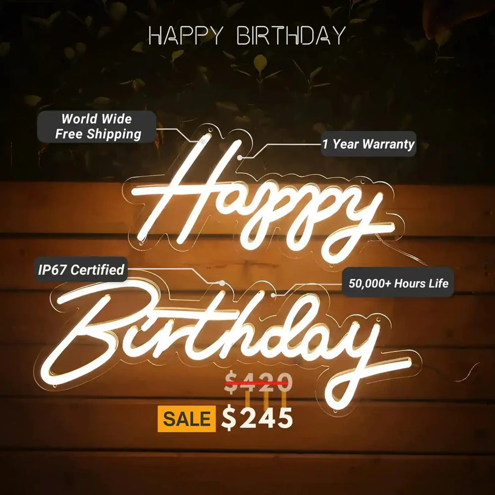 Happy Birthday Neon sign by Ledneons. Celebrate your day with this glowing neon sign.