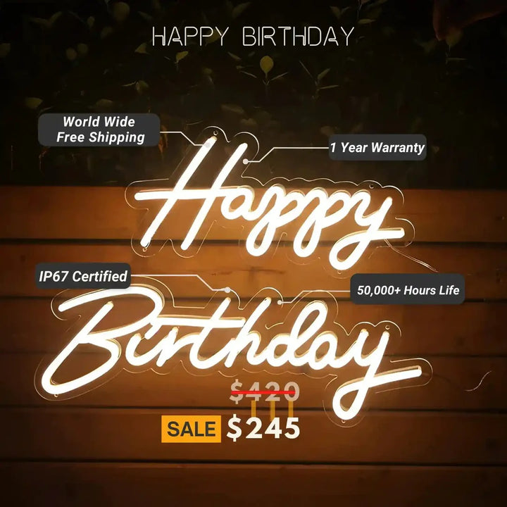 Happy Birthday Neon sign by Ledneons. Celebrate your day with this glowing neon sign.