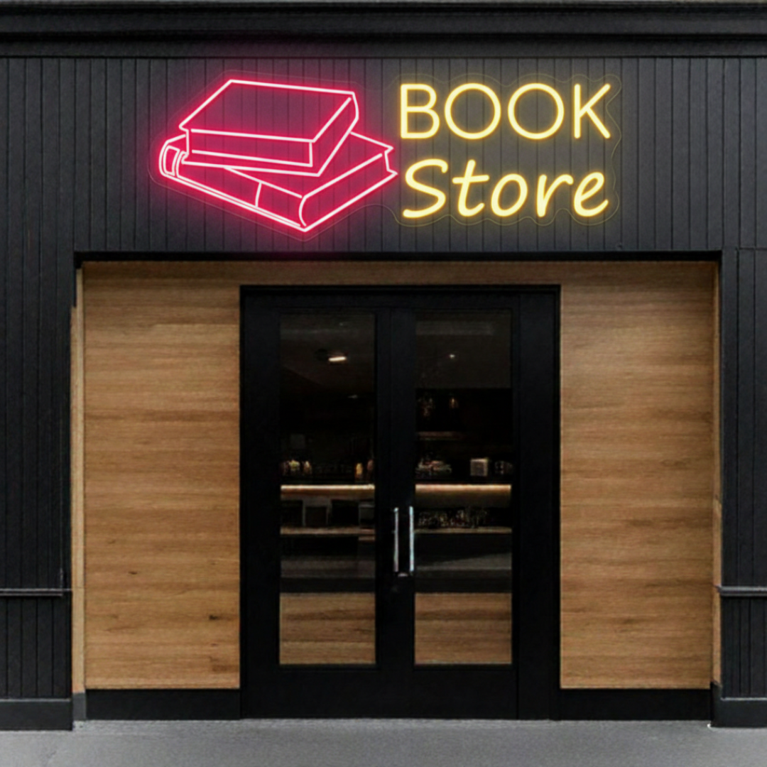 Book Store Business Neon Sign by LEDNeons -  LED Neon Sign glowing in shop 