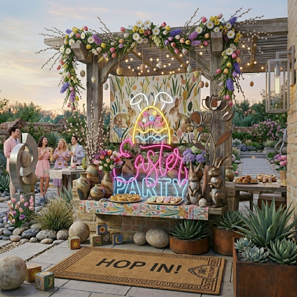 Bright Easter Party neon sign glowing on wall by LEDNeons