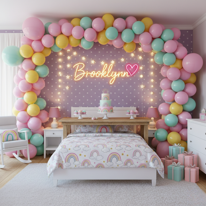 "Brooklyn" name LED Neon sign by LEDNeons  -  glowing on a wall, adding a personalized and modern touch to the decor.