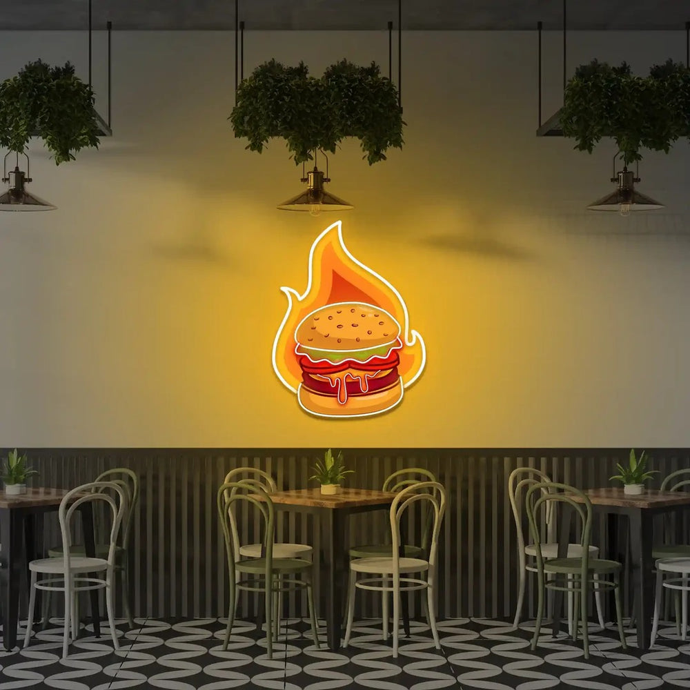 Burger UV Light Neon Artwork by LEDNeons - a bold and colorful neon design 