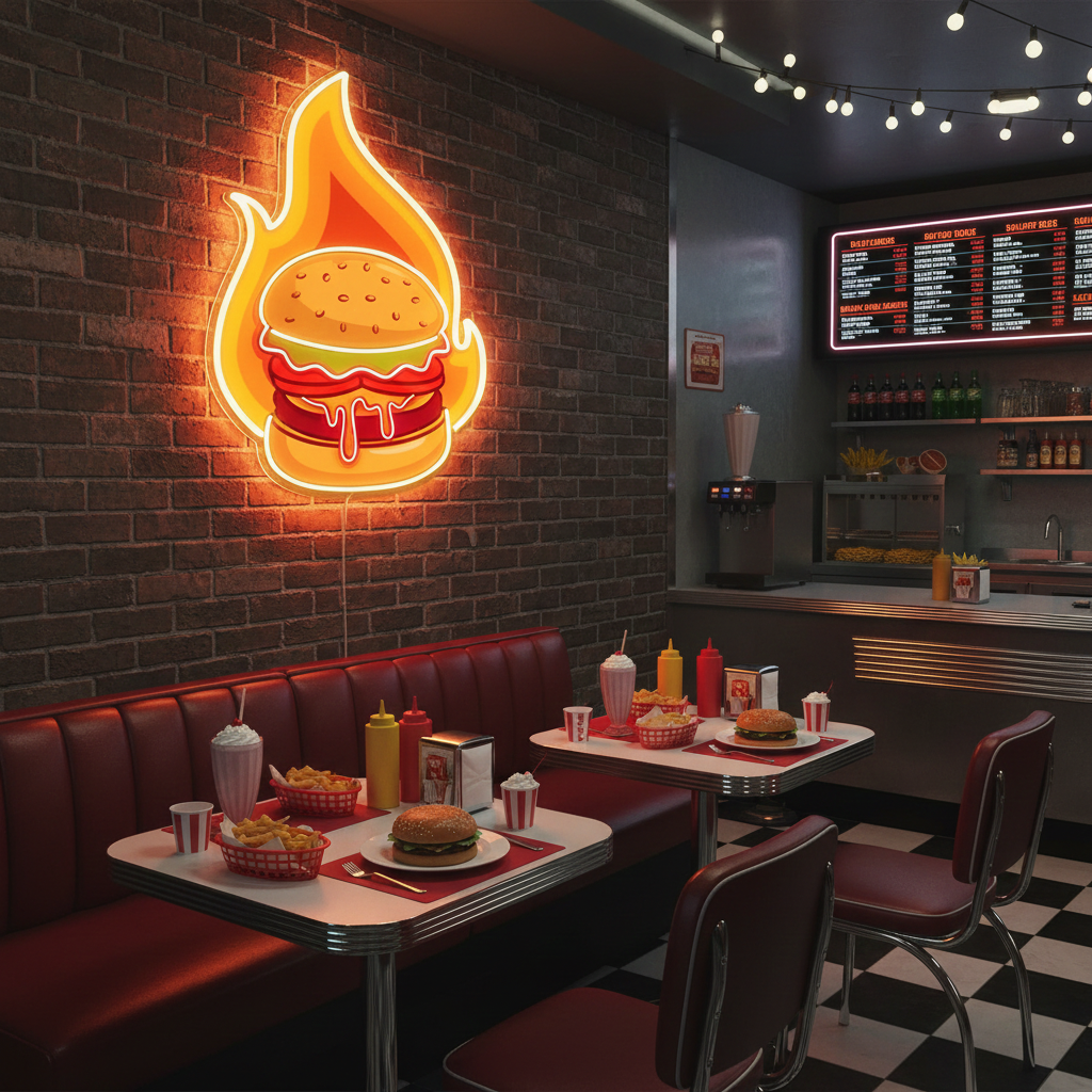 Burger UV Light Neon Artwork by LEDNeons - a bold and colorful neon design 