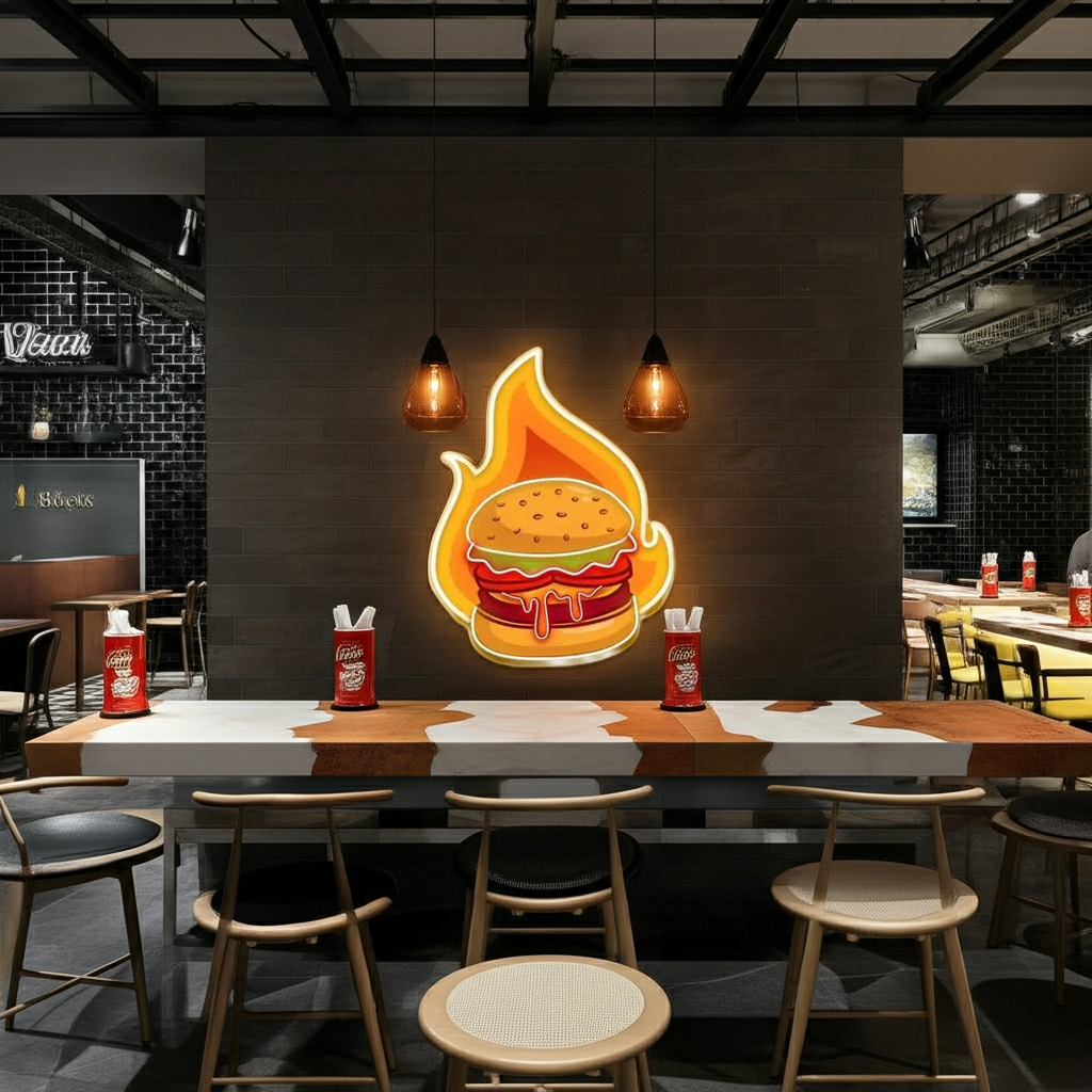 Burger UV Light Neon Artwork by LEDNeons - a bold and colorful neon design 