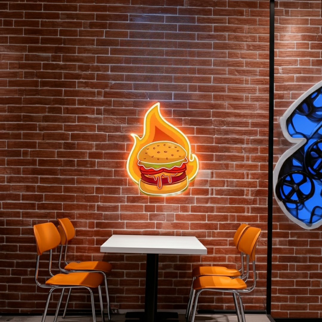 Burger UV Light Neon Artwork by LEDNeons - a bold and colorful neon design 