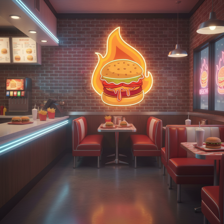 Burger UV Light Neon Artwork by LEDNeons - a bold and colorful neon design 