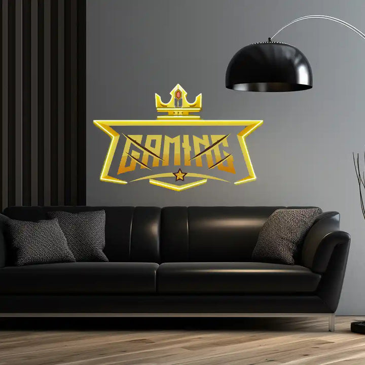 Crown Gaming UV Art LED Neon Sign in yellow colour by LedNeons.com- Light Background