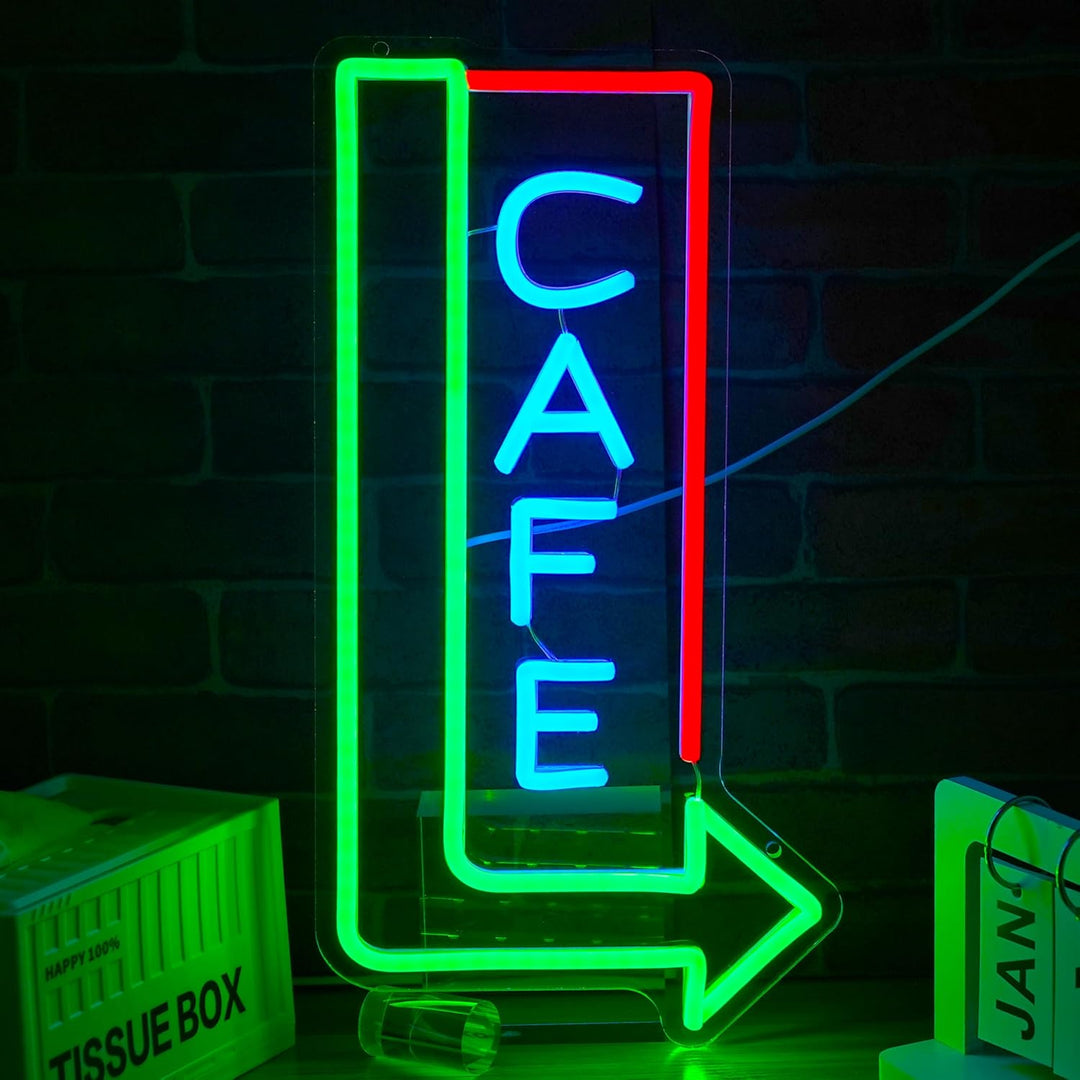 Cafe with Arrow Business Neon Sign by LEDNeons - Bright up your cafe with this LED Neon Sign 