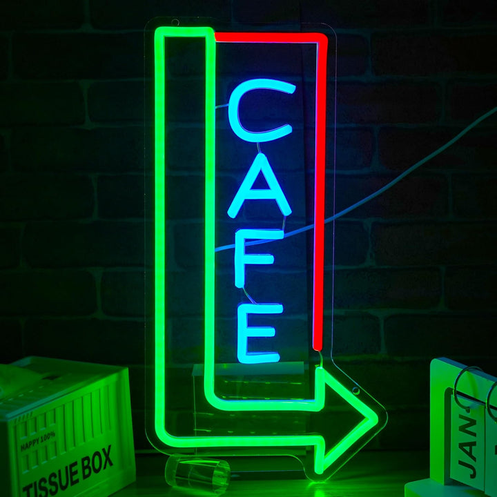 Cafe with Arrow Business Neon Sign by LEDNeons - Bright up your cafe with this LED Neon Sign 