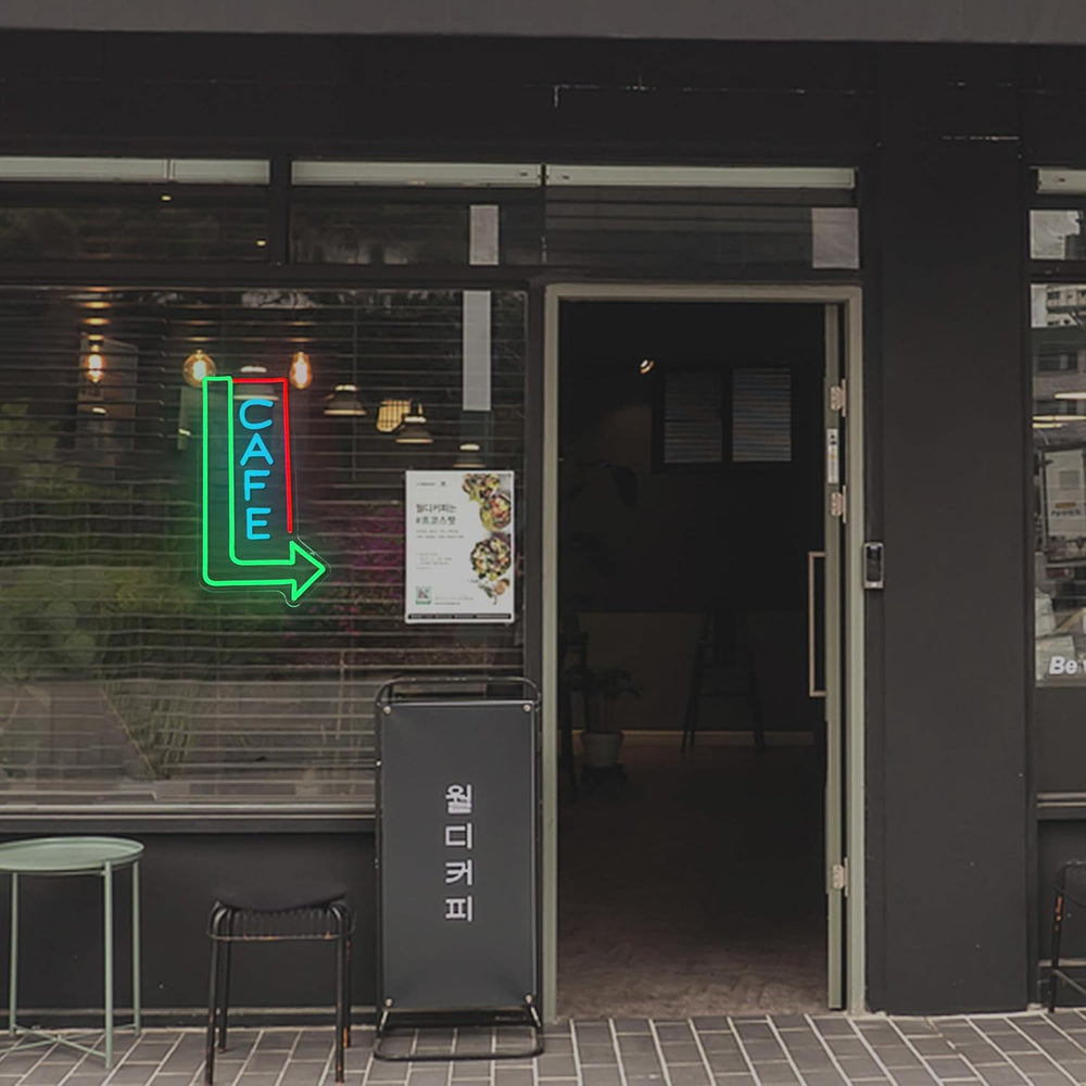 Cafe with Arrow Business Neon Sign by LEDNeons - Bright up your cafe with this LED Neon Sign 