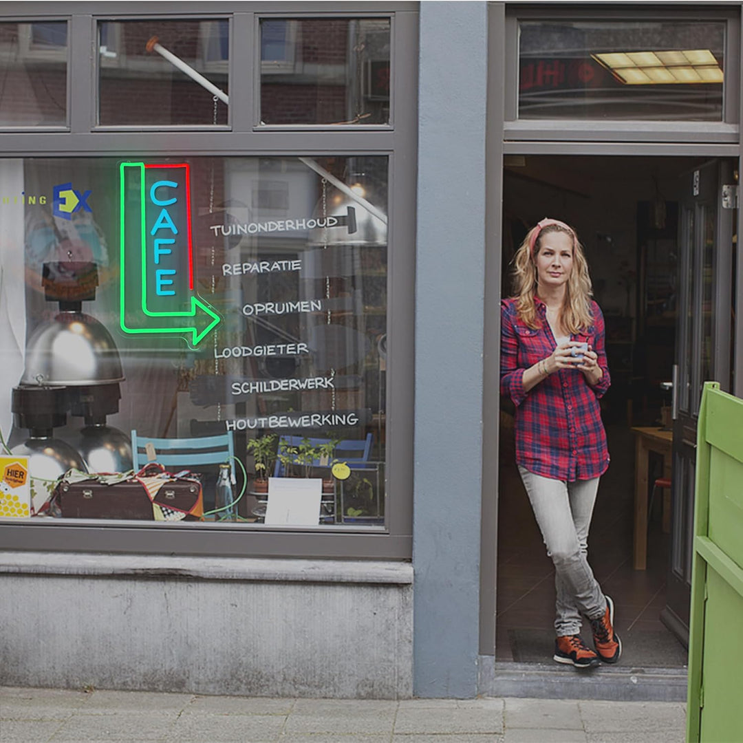 Cafe with Arrow Business Neon Sign by LEDNeons - Bright up your cafe with this LED Neon Sign 