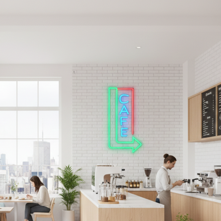 Cafe with Arrow Business Neon Sign by LEDNeons - Bright up your cafe with this LED Neon Sign 