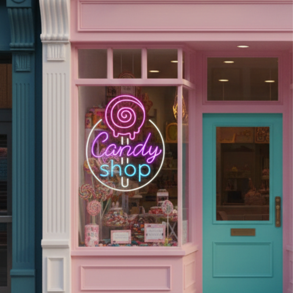 Candy Shop Business Neon Sign by LEDNeons - Colorful Candy Shop Neon Light attracting customers