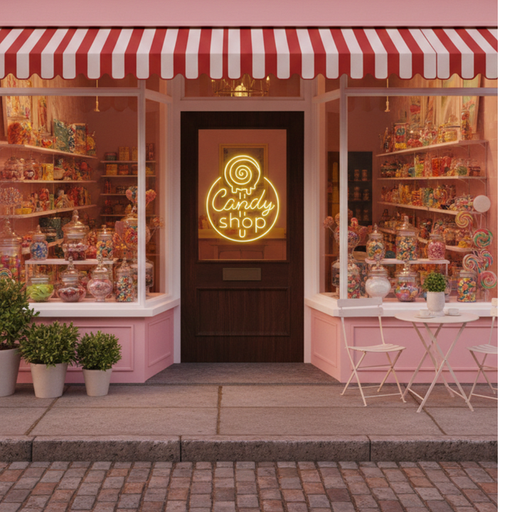 Candy Shop Business Neon Sign by LEDNeons - Colorful Candy Shop Neon Light attracting customers