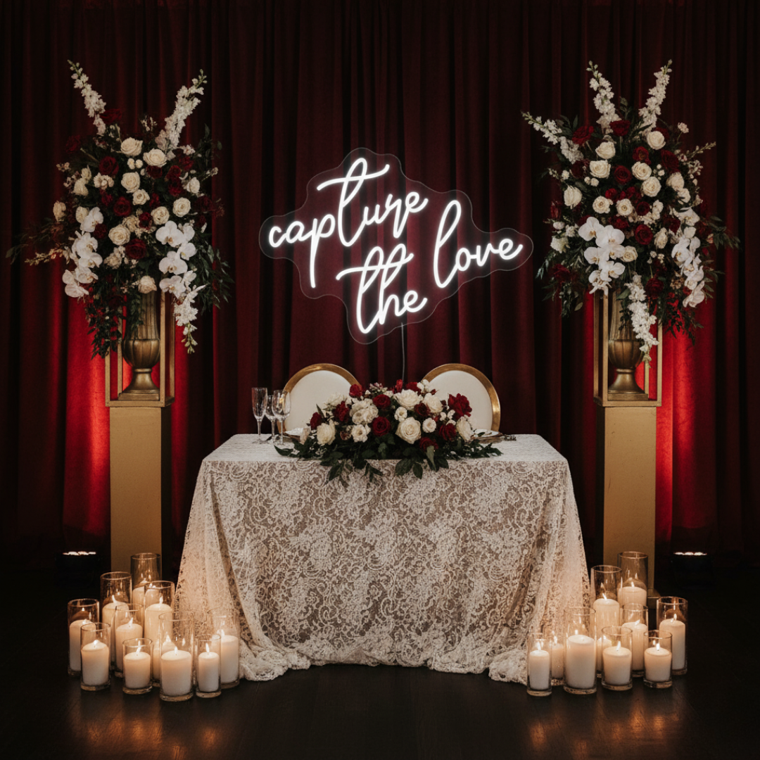 Capture the Love Wedding LED Neon Sign by LEDNeons - perfect for romantic photo backdrops