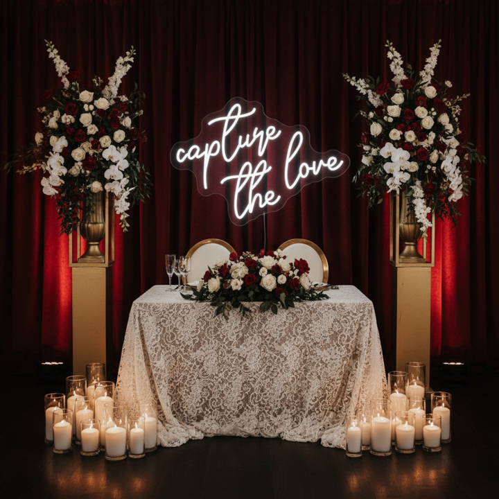 Capture the Love Wedding LED Neon Sign by LEDNeons - perfect for romantic photo backdrops
