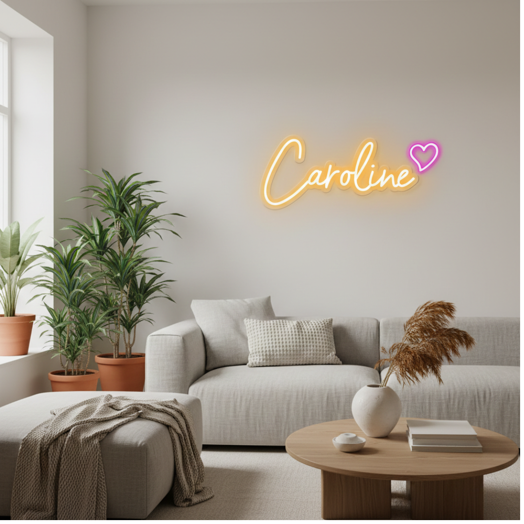 "Caroline" Name LED Neon sign by LEDNeons  - glowing on a wall, adding a custom and elegant touch to the space.