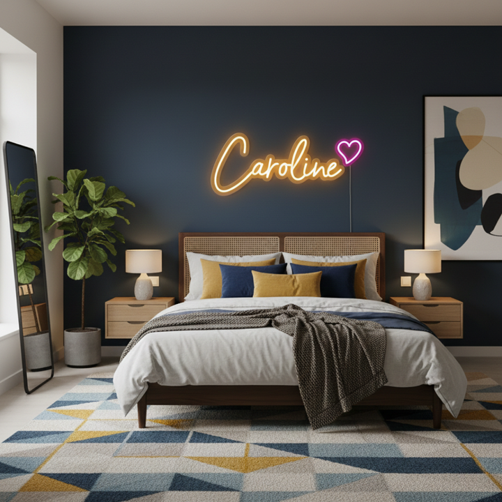"Caroline" Name LED Neon sign by LEDNeons  - glowing on a wall, adding a custom and elegant touch to the space.