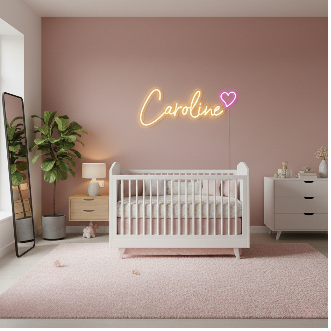 "Caroline" Name LED Neon sign by LEDNeons  - glowing on a wall, adding a custom and elegant touch to the space.