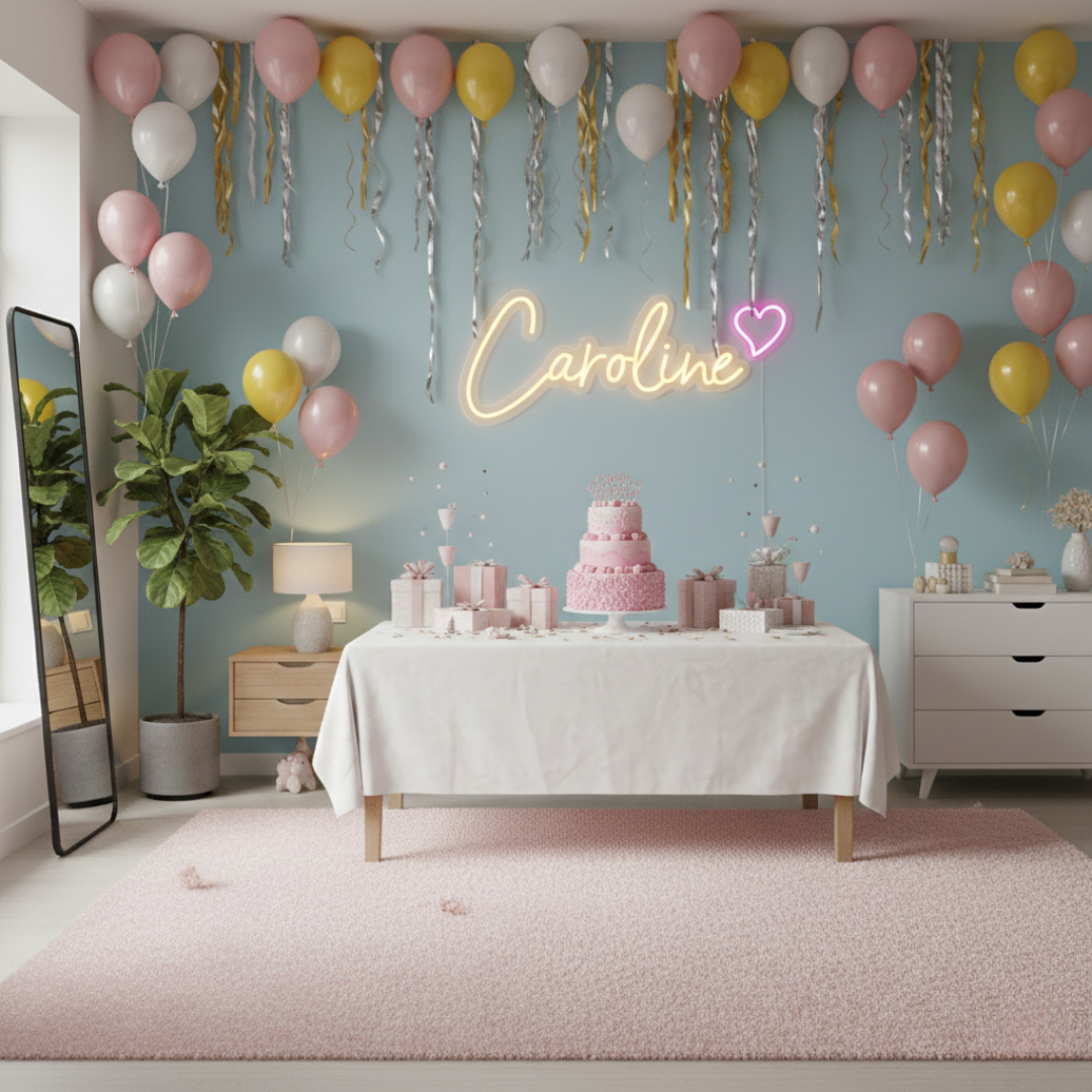 "Caroline" Name LED Neon sign by LEDNeons  - glowing on a wall, adding a custom and elegant touch to the space.