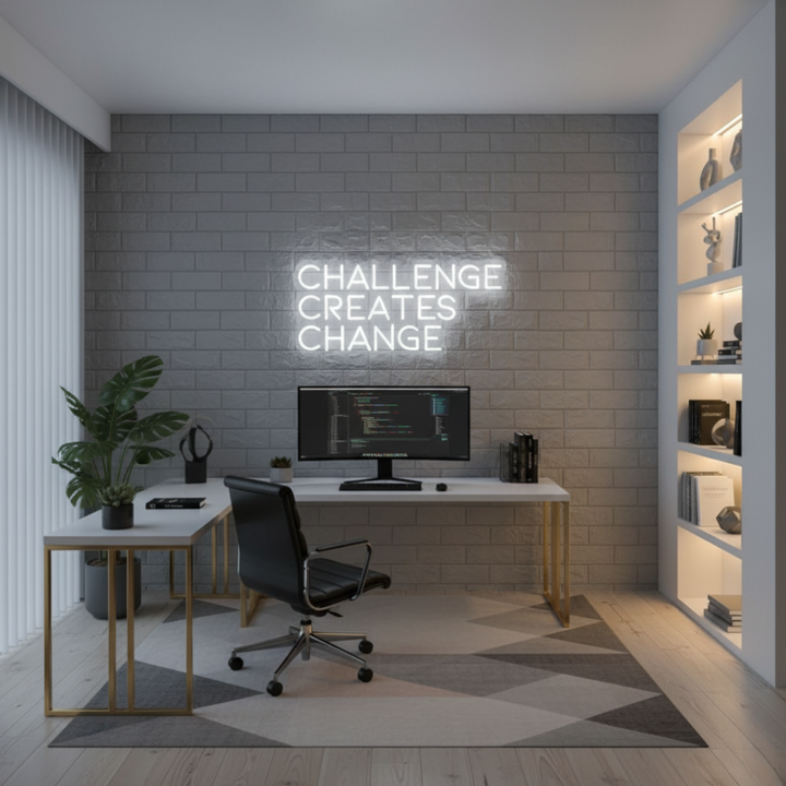 Challenges Create Change Motivational LED Neon Sign by LEDNeons for gym, office, or home décor