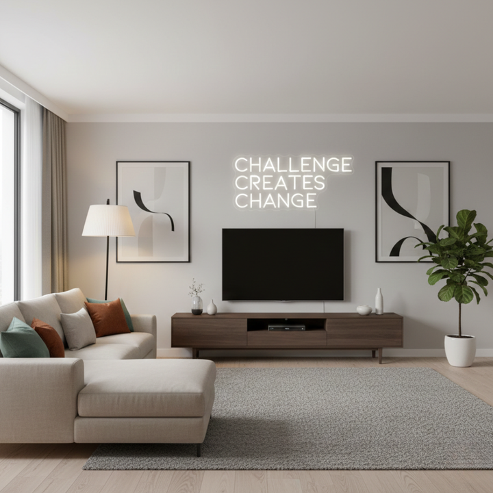 Challenges Create Change Motivational LED Neon Sign by LEDNeons for gym, office, or home décor