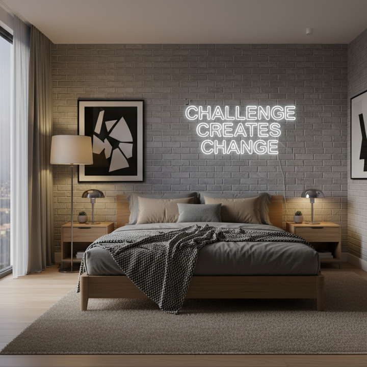 Challenges Create Change Motivational LED Neon Sign by LEDNeons for gym, office, or home décor