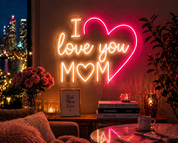 I Love You Mom Neon Sign with Heart