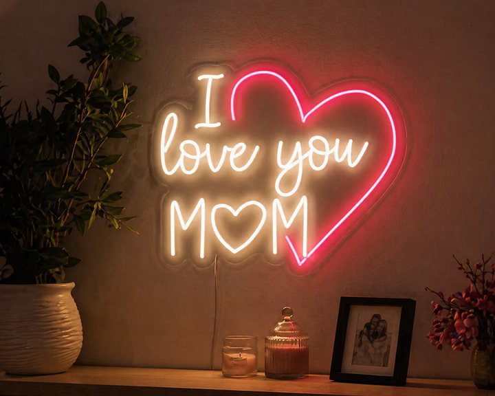 I Love You Mom Neon Sign with Heart