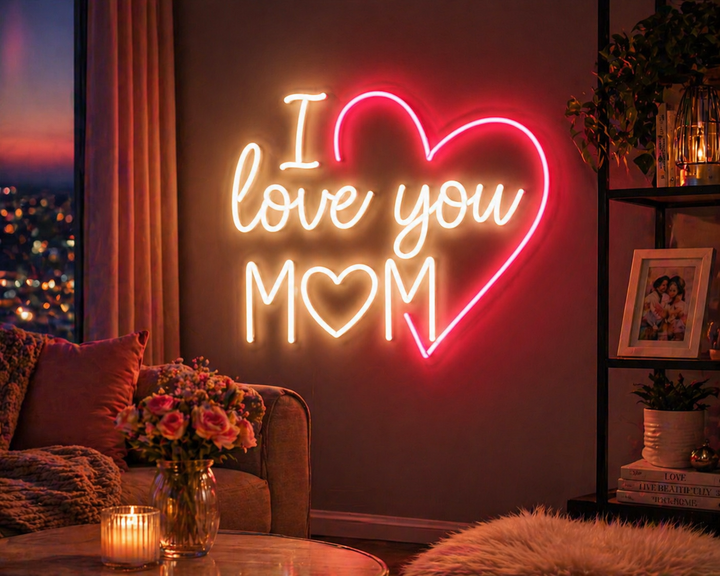 I Love You Mom Neon Sign with Heart