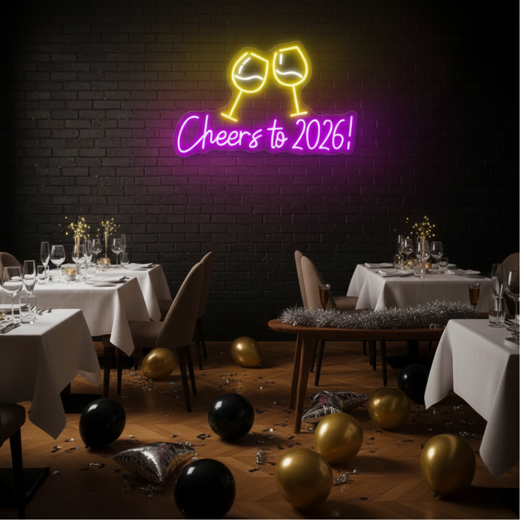 Cheers to 2026 LED Neon Sign glowing in festive colors – perfect for New Year celebration décor by LEDNeons