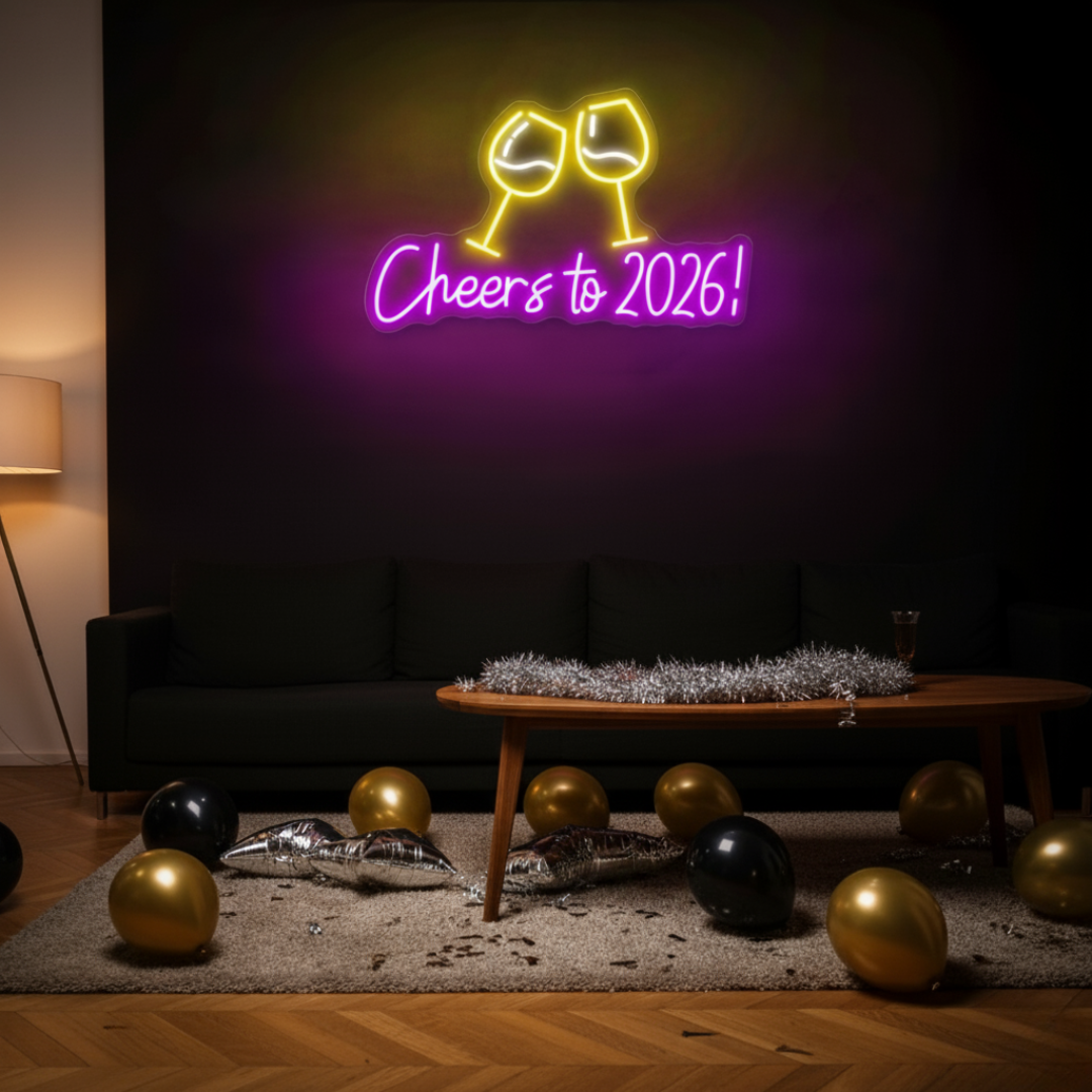Cheers to 2026 LED Neon Sign glowing in festive colors – perfect for New Year celebration décor by LEDNeons
