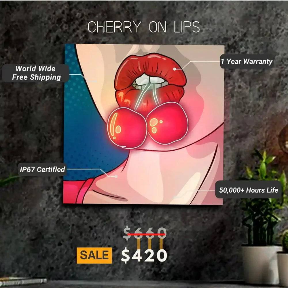 Cherry on Lips" UV neon artwork Benefits by LedNeons.com 